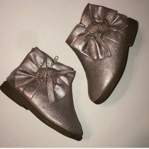 Rose Gold Metallic Bow ankle booties shimmer